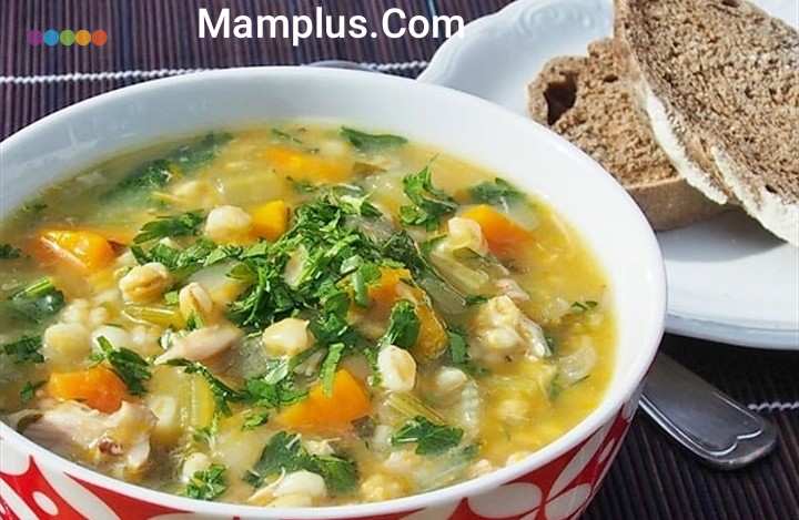 سوپ جو رژیمی با مرغ و سبزیجات مام پلاس.jpg